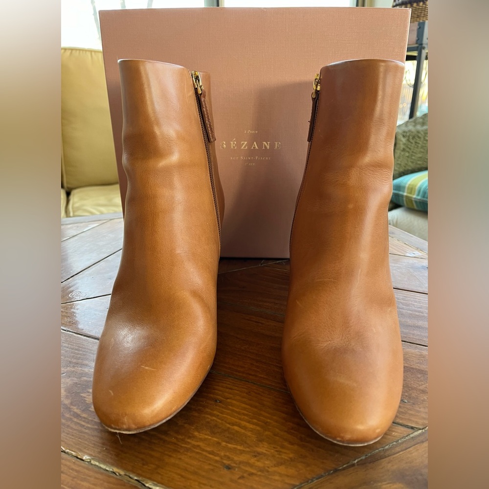 Sezane Tan Leather Ankle Boots - Picture 3 of 5